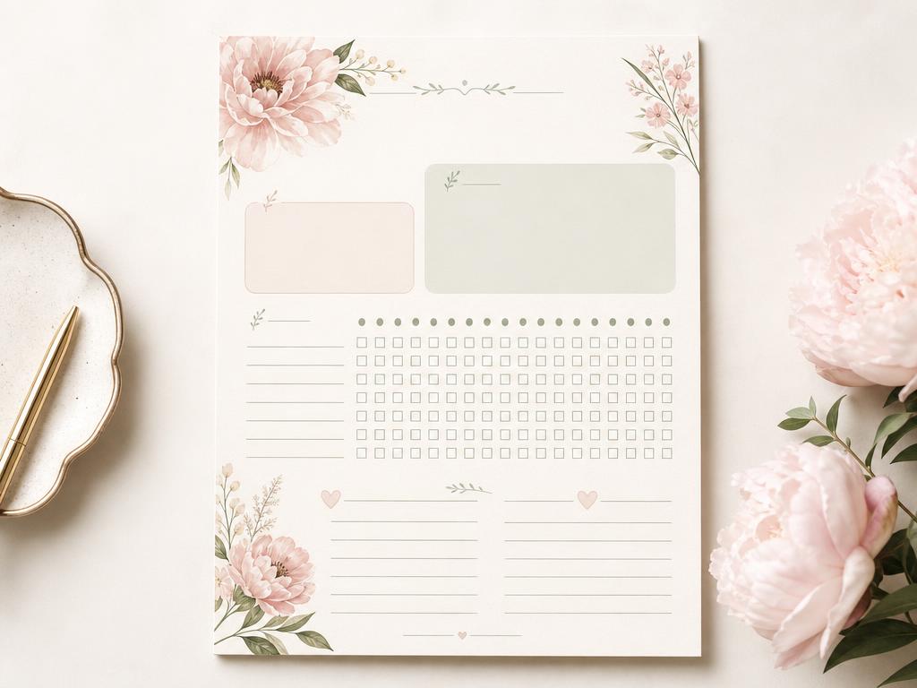 Printed Becoming Her worksheet with habit tracker and affirmation section